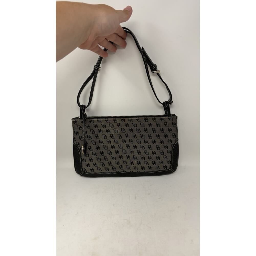 Dooney & Bourke Coated Canvas Logo Mini Slim Black Leather Trim Shoulder Bag Y2K